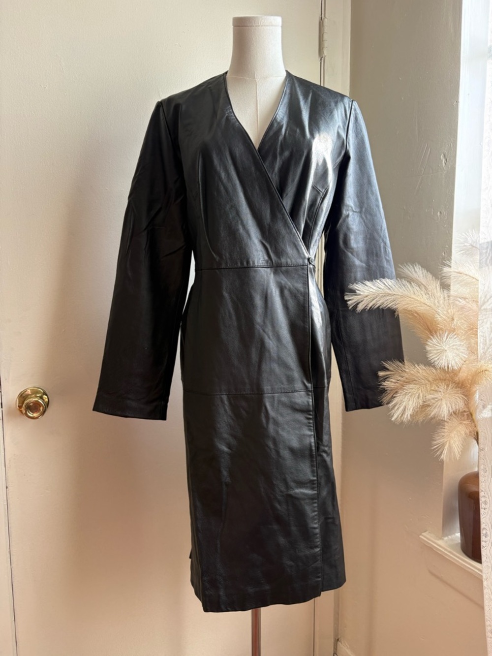 vintage newport‎ news leather maxi trench coat jacket